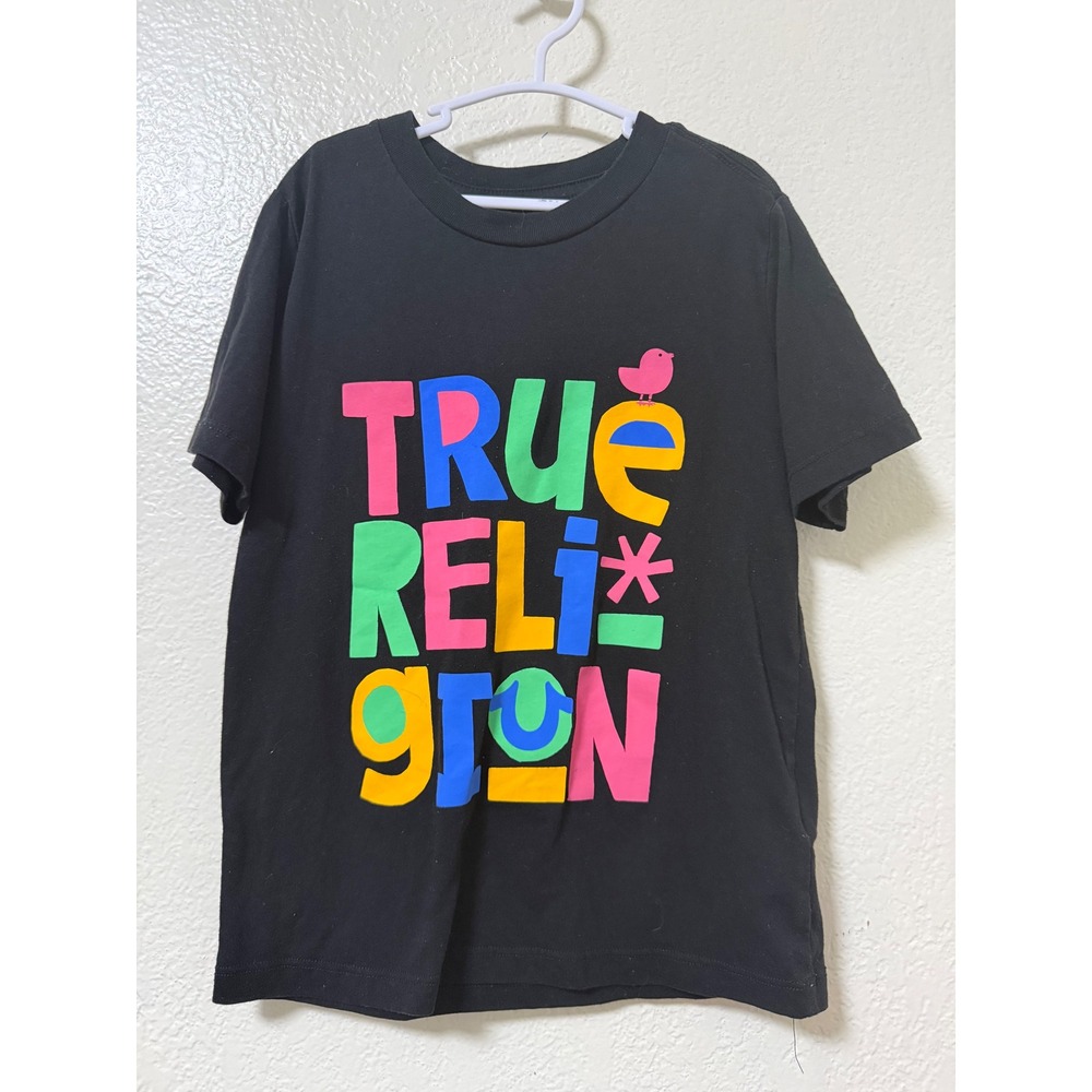 True Religion Kids Black Multi Color Block Letter Graphic T Shirt Small